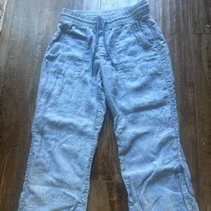 Athleta Blue Chambray 100% Linen Wide Leg Lightweight Summer Pants Size 6